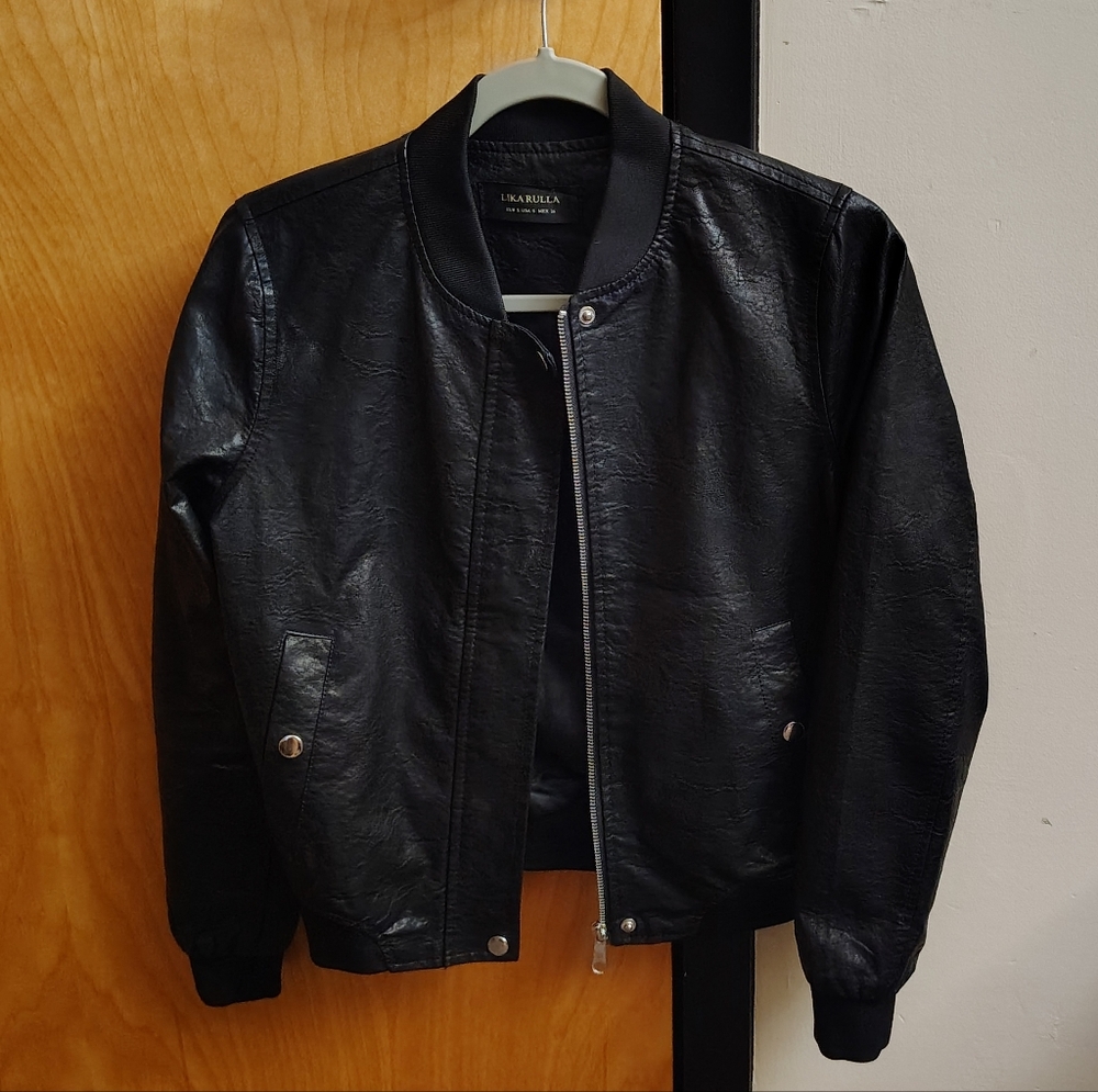 LIKA RULLA Faux Leather Motorcycle Jacket Size Small Black
